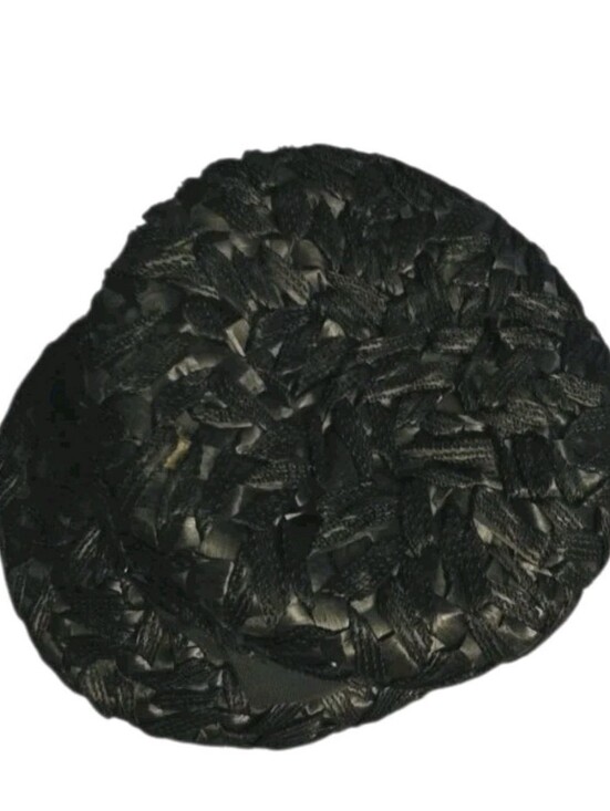 Vtg 60s Black Braided Straw Flower Pot Hat with Grosgrain Band main image 8